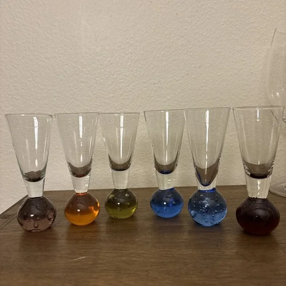 Vintage Colored Glass‎ Ball Base Shot Glasses - Set of 6
