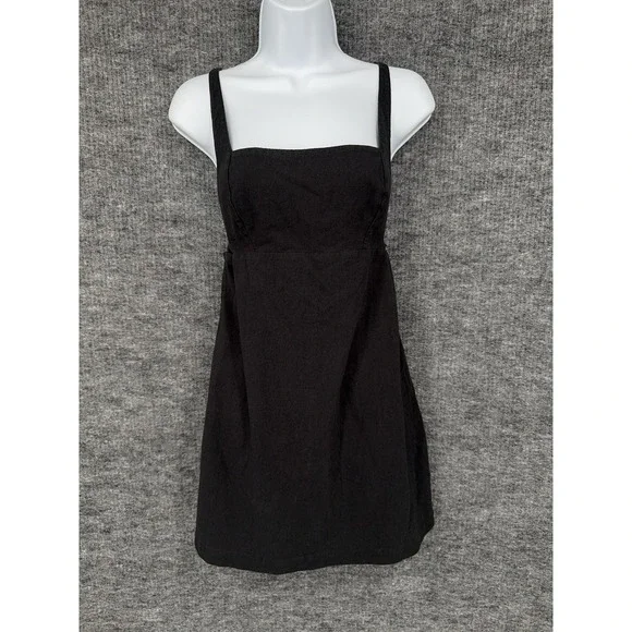 Free People Dress Womens Small Black Mini Square Neck Strappy Cotton Sundress