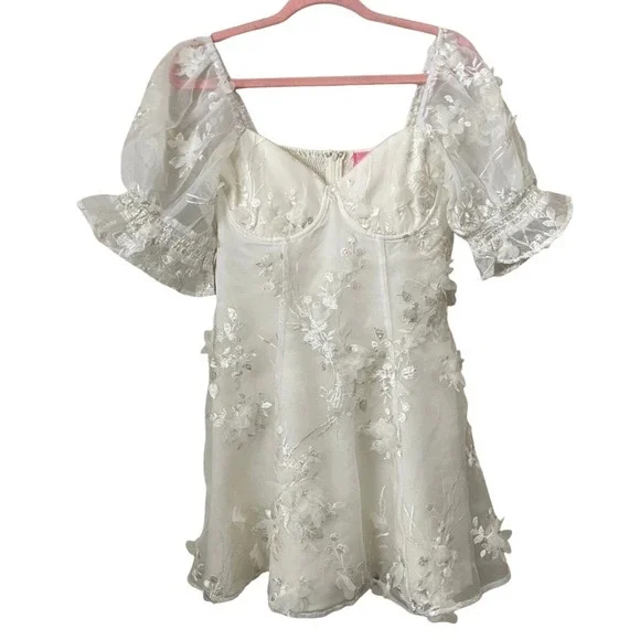 Sugar Thrillz Dress Womens Medium Sweetheart Mini Floral Organza Coquette Bridal