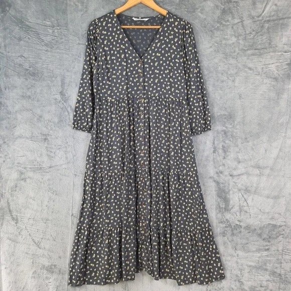 Womens Dress Small Floral Midi Tiered Pockets‎ Cottagecore Boho Peasant Prairie