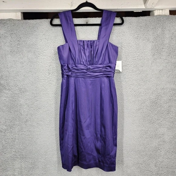 Donna Morgan Purple Satin Ruched Pleated Cocktail Dress DR125M Size 6 NEW