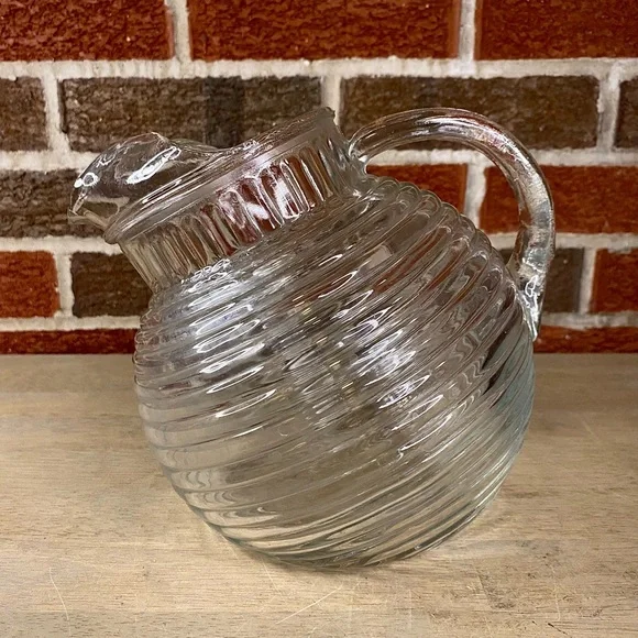Vintage‎ (1970's) Anchor Hocking Clear Glass Pitcher Ribbed Ball Tilt
