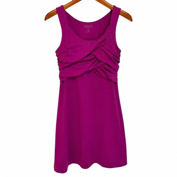 Athleta Magenta Purple Ruched Criss Cross Active Dress Built-in Bra 221773 S