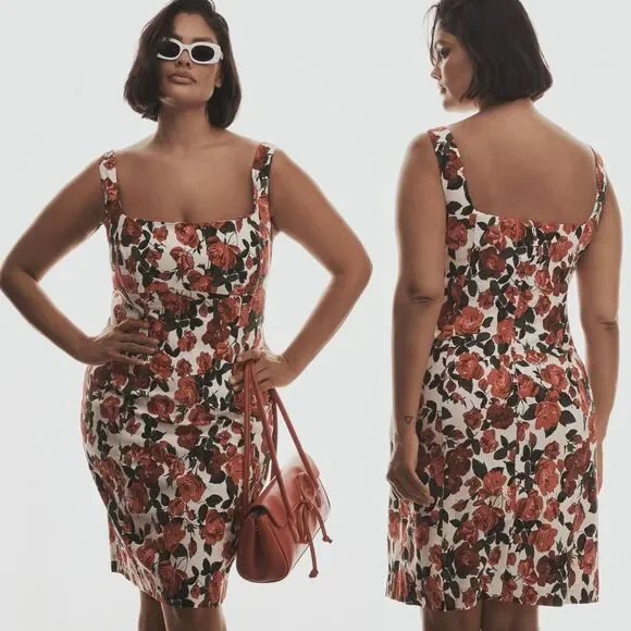 Maeve NWT Rose Print Sleeveless Square-Neck Knee-Length Dress Size 2XL