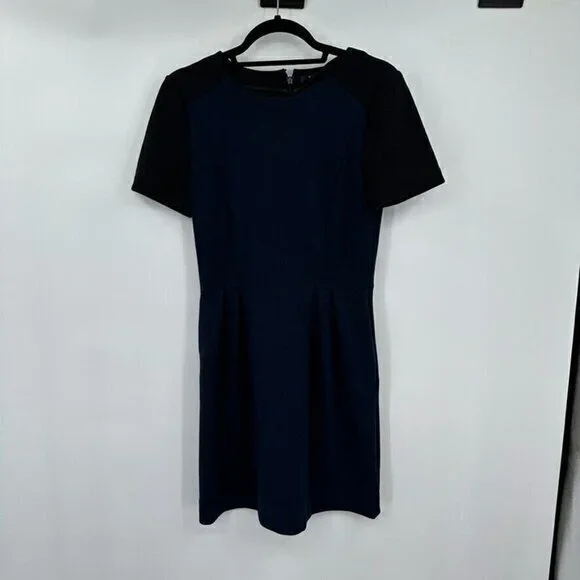 Madewell Womens Dress 4 Navy Blue Short Sleeves Pockets Preppy Classic Casual