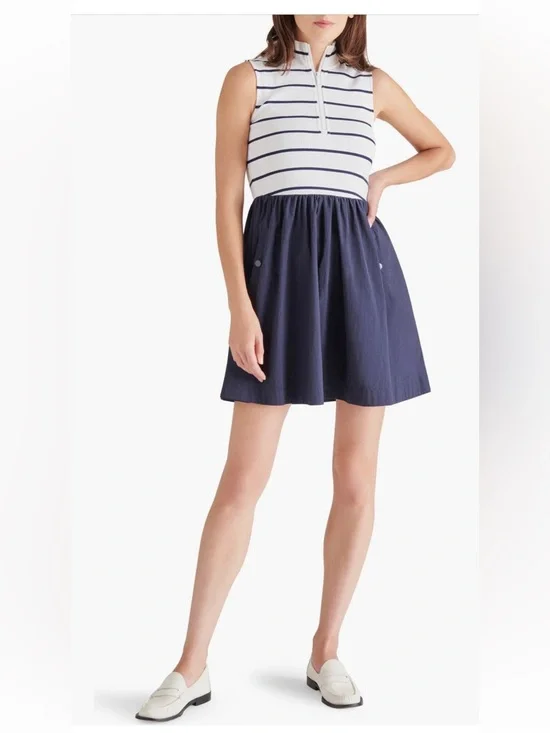 Steve Madden Lyon Halt Zip‎ Minidress mini dress navy blue stripes large NWT