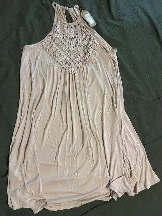 NWT Boutique Boho Mini Dress in Taupe (MSRP $58)