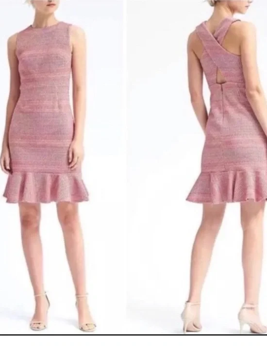 Banana Republic Red/Pink Crisscrossed Back Sleeveless Ruffle Dress - Size 2
