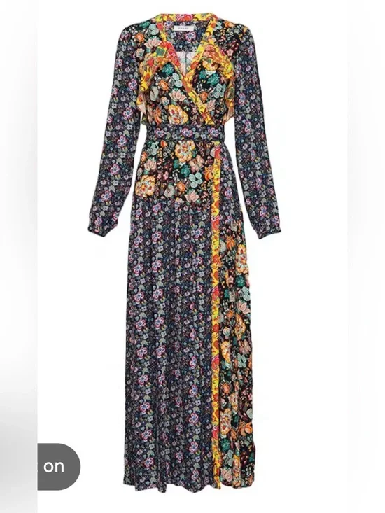 Frame mixed Floral Maxi wrap Dress with Multicolor Accents