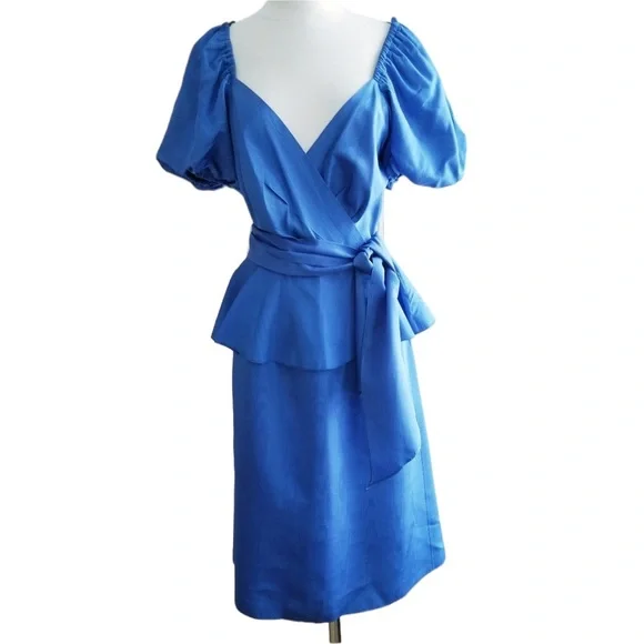 1980s‎ Unlabeled Royal Blue, Poly Peplum Dress