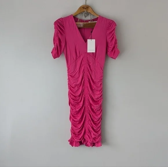 Hale Bob Dress Women's XS Pink Raspberry Bronwen Solid Jersey Shirred NEW