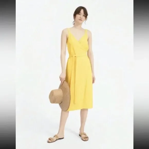 Everlane Yellow Japanese GoWeave Tank Wrap Midi Dress Size 0