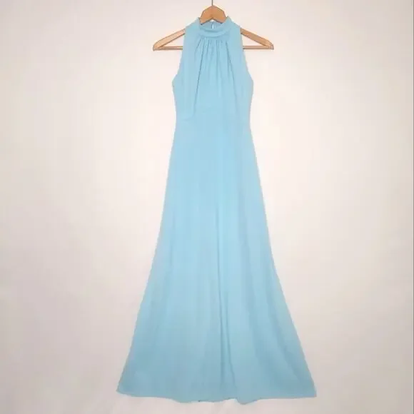 Vintage 70's Blue High Neck Maxi Dress