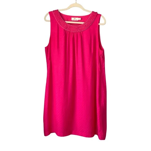 Vineyard Vines Hot pink sheath sundress with‎ smocked/beaded neckline. Size 14