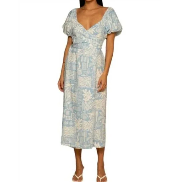 SHORE winnie‎ wrap midi dress in caribbean