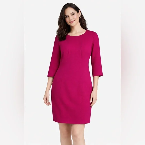 Trina Turk Corrin Double Weave Dress fuchsia shift dress quarter length sleeves
