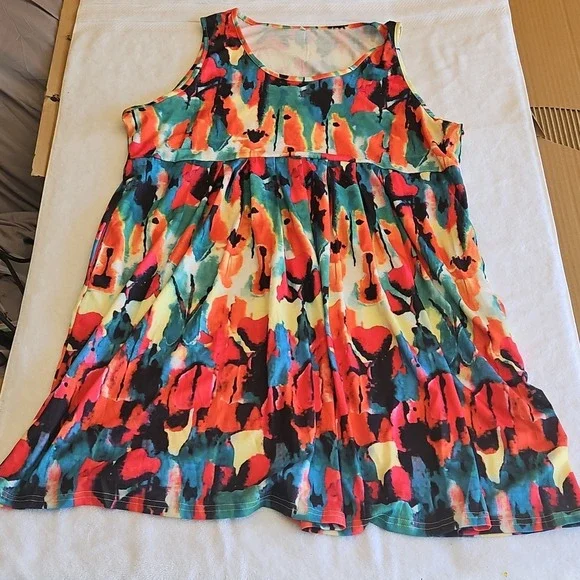 Multicolor Abstract Sleeveless‎ Tank Dress Jersey Pullover Plus Size 3XL