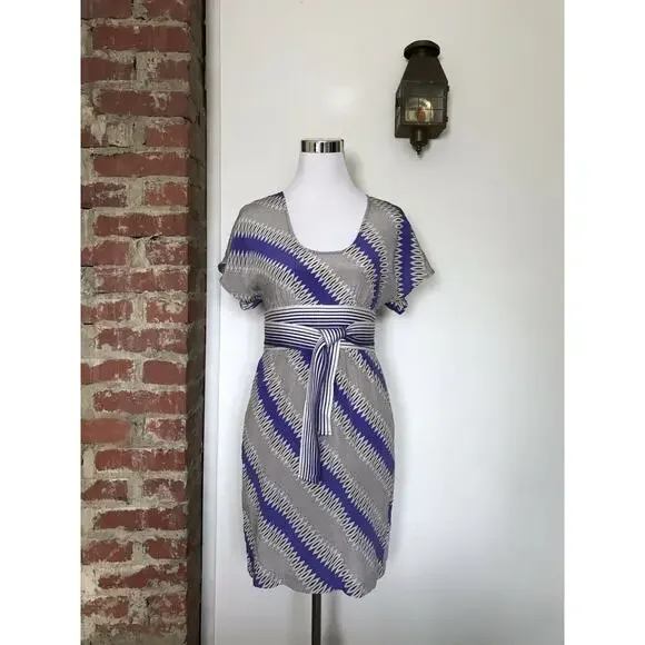 Plenty by‎ Tracy Reese Easy Chemise Silk Sheath Dress Diagonal Striped Size 2
