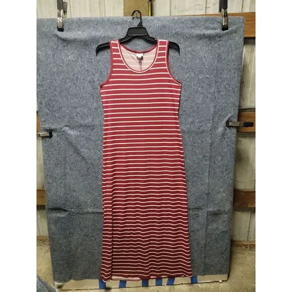 LuLaRoe Stripes Burnt Red Long‎ Sleeveless Pullover Dress Size XL
