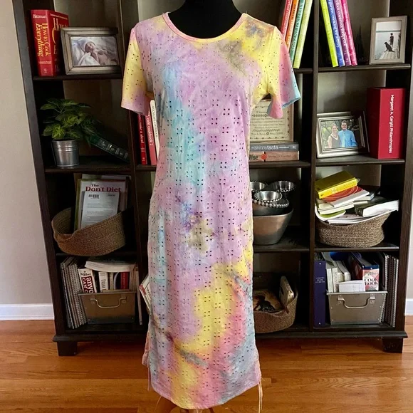 ParPat Eyelet Textured Tie-Dye Ruched Drawstring Bodycon Dress