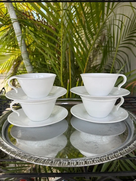 Corelle Winter Frost White Flat Cups & Saucer Set of 4 (8)
