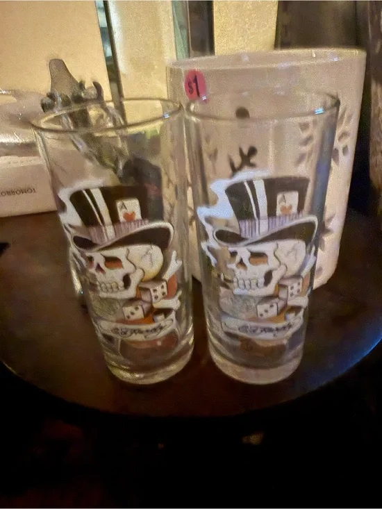 Ed Hardy Skull & Top Hat Printed Highball Glass - Clear (Set of 2)