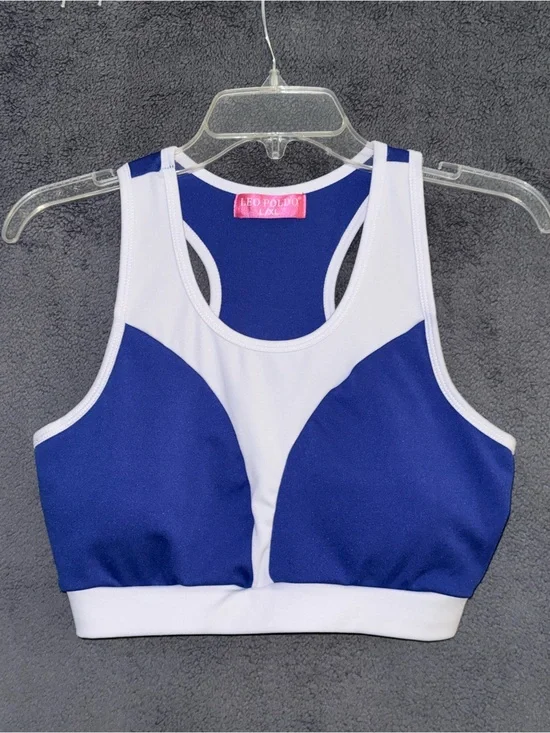 Leo Poldo Colorblock Racerback Sports Bra in Blue and White Size L/XL