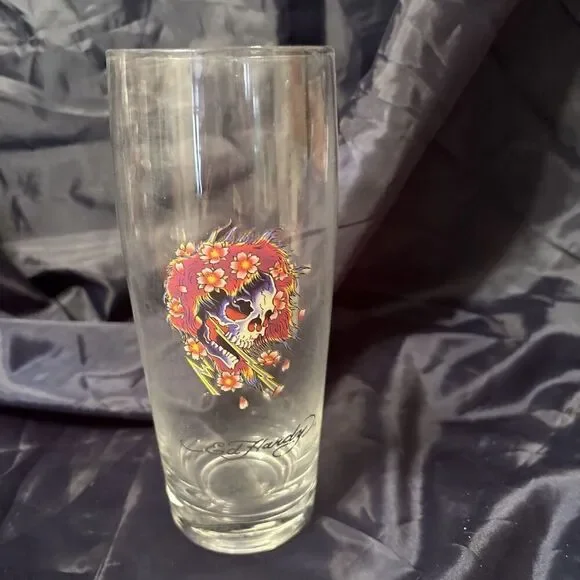 Ed Hardy  By Christian Audigier Skull/ Flowers And Fire Drinking‎ Glass Tall