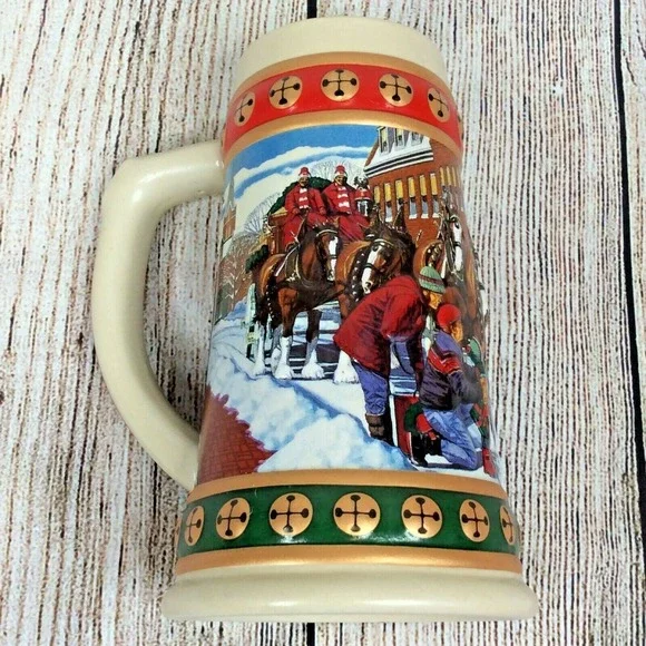 1994 Anheuser Busch Budweiser Holiday Christmas Clydesdales‎ Horses Beer Stein