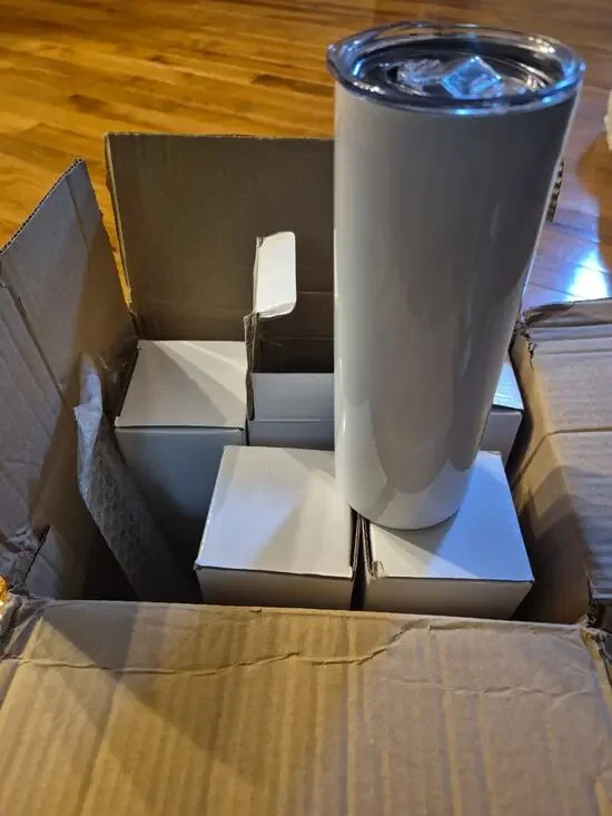 5 Pack White Skinny Tumbler with Lid Straw 20oz Style Blank Insulated Cup