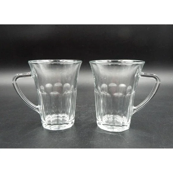 Bormioli Rocco Siena Tea Mug 6 oz Clear Glass Paneled Coffee Tempered Pair Set 2