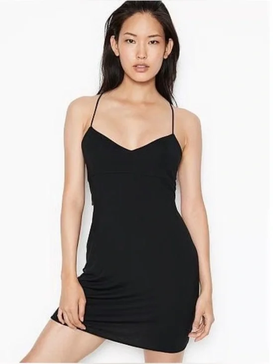 NWT Victoria's Secret Black Modal Lace Back Mini Slip