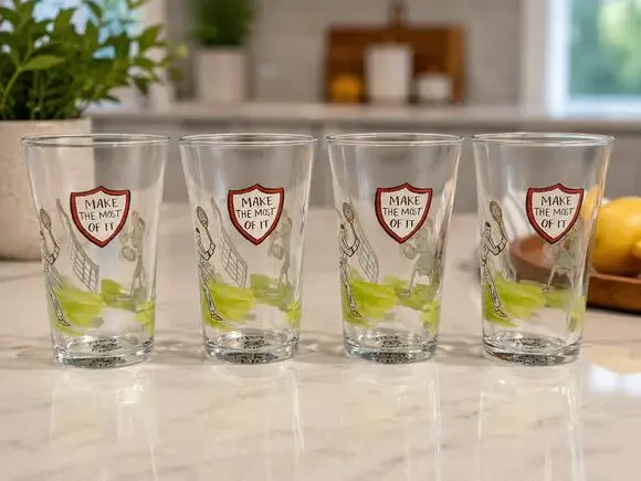 Rare Anthropologie Molly Hatch Tennis Juice Glass Set of 4 