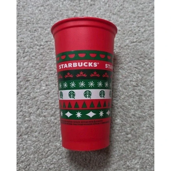 Starbucks Christmas Holiday 2013 Reusable Plastic Cup Tumbler 16oz Red Green