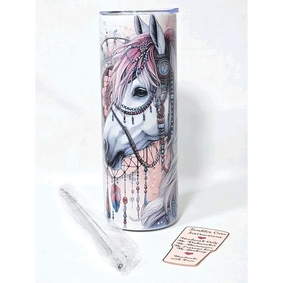 Horse Equestrian Animal Print Flowers Fun 20oz Stainless Steel Skinny Tumbler
