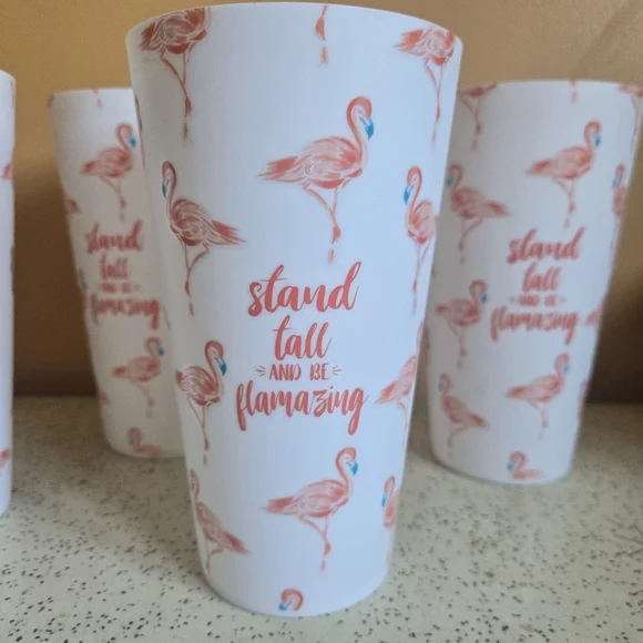 Flamingo Print Plastic Tumbler Cups 4-pc