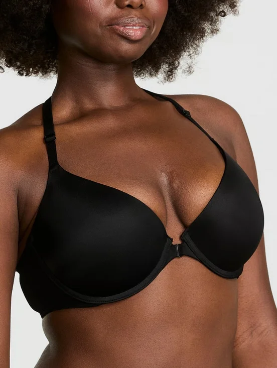 PINK by Victoria Secret Eveywhere Push-up Front Closure T-Strap Bra Black 34D