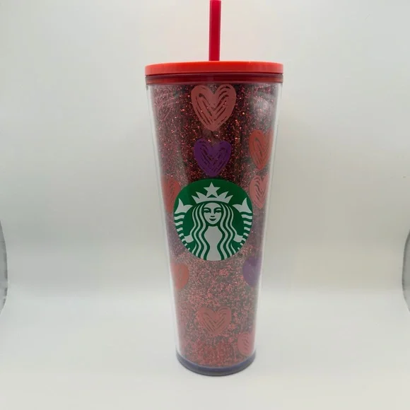 Starbucks Hearts Glitter Valentine’s Day Venti Cold Cup Tumbler Love Red Purple