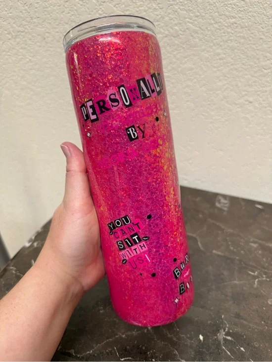 Mean Girls Pink Glitter 30 oz Skinny Tumbler Cup Handmade