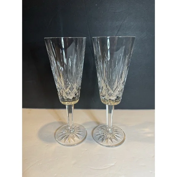 Waterford Lismore Crystal Champagne Flutes Set of 2 7.5