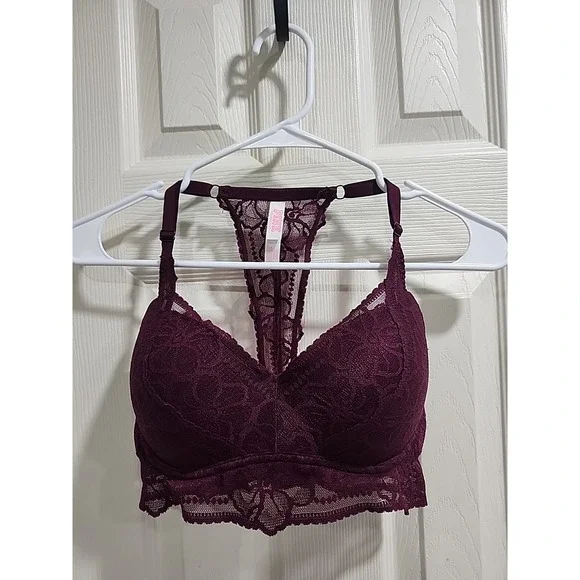 Victoria's‎ Secret PINK Push-up Pigeonnant Lace Underwire Bra Sz  S (D-DD) Wine