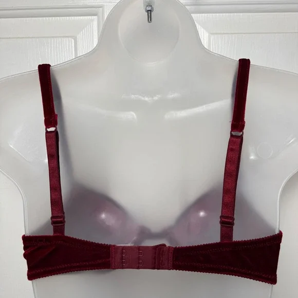 Victoria's Secret Vintage Burgundy Velvet Underwire Bra 34B Made USA Y2K