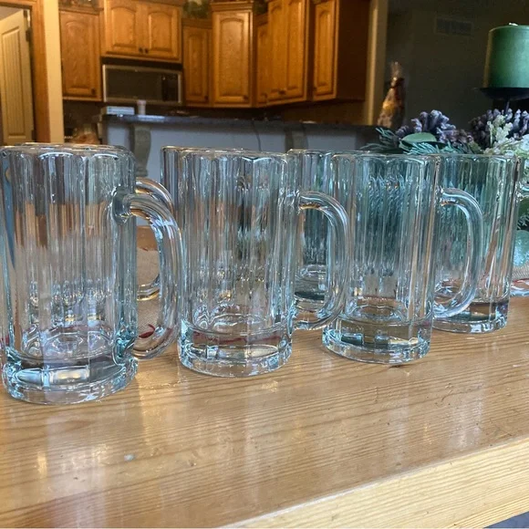 Vintage Libbey beer glass mugs paneled design, 3/4 inch base 6 1/2” T 3 1/2 W