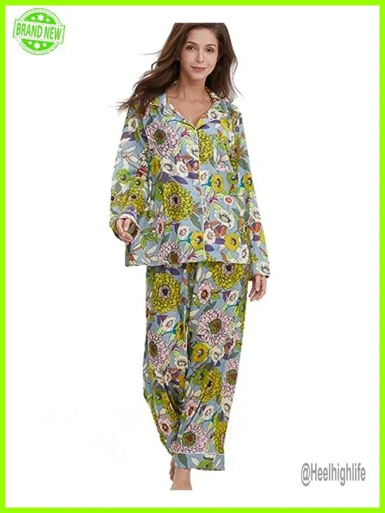 Womens Silk Satin Pajamas Set Button Down 2 Piece Pjs Long Sleeve Oversized