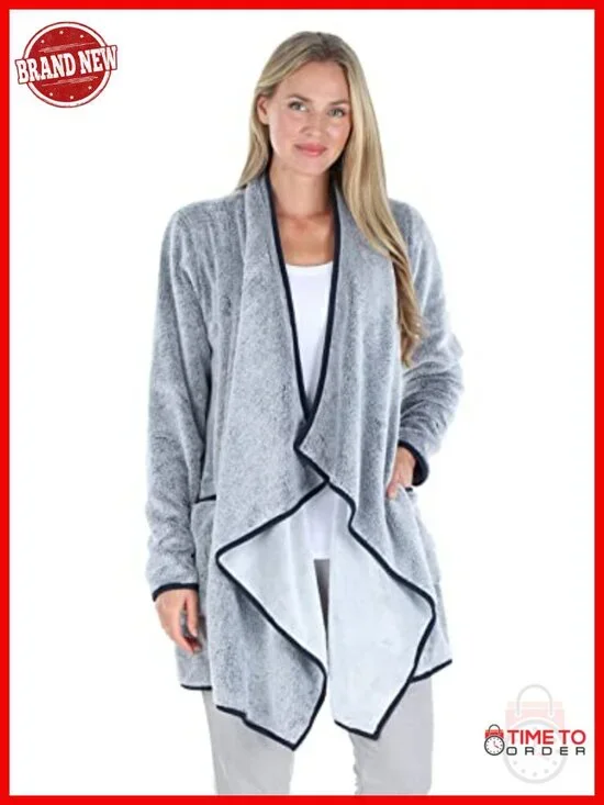 Fleece Long Sleeve Hooded Robe Sherpa-Lined Bathrobe with Pockets
