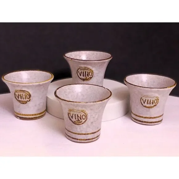 Pottery Craft Set Of 4 VINO Cups MCM Vtg Robert Maxwell Made USA Stoneware Brown