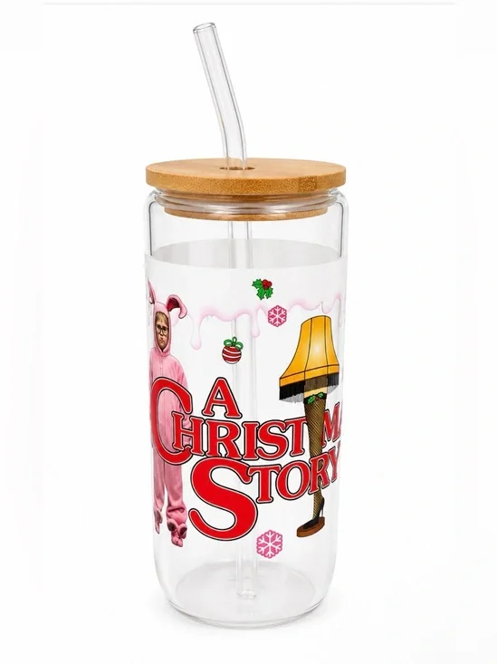 A Christmas Story Can Glass - 20 Oz/Glass Straw & Bamboo Lid