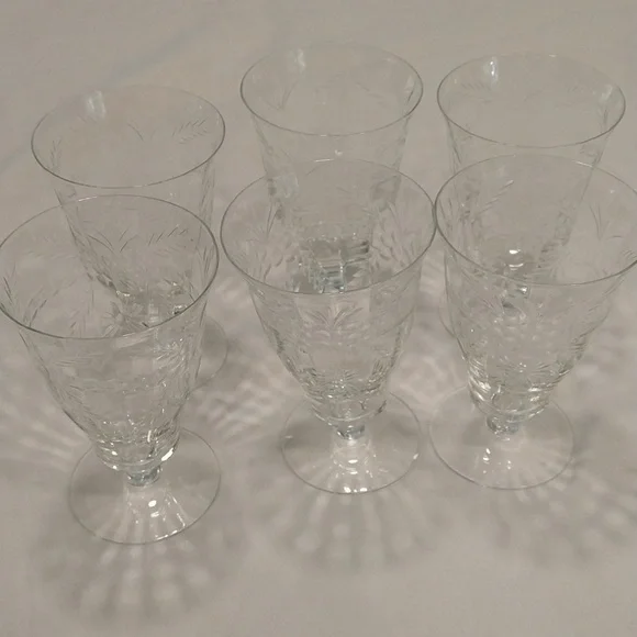 Set of 6 etched crystal wine glasses 8 ounces