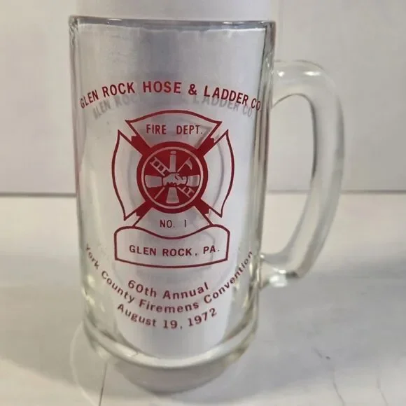 Vintage 1972 Firemen Convention Beer Mug‎ Glen Rock PA Hose Ladder Smokey