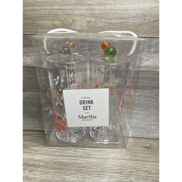 Martha Stewart Collection 8-piece Drink Set Acrylic 2019 NEW Sealed